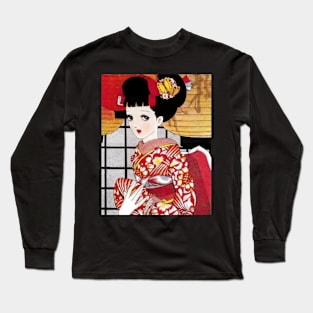 Young girl in Kimono - Vintage Japanese art manga style Long Sleeve T-Shirt